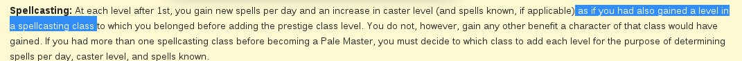 Pale Master Caster Level